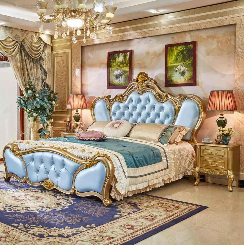 Ivory White Bed Frame Color European-Style Master Bedroom Sets Luxury  Carved French Royal Leather Bed, image size:1000x1001