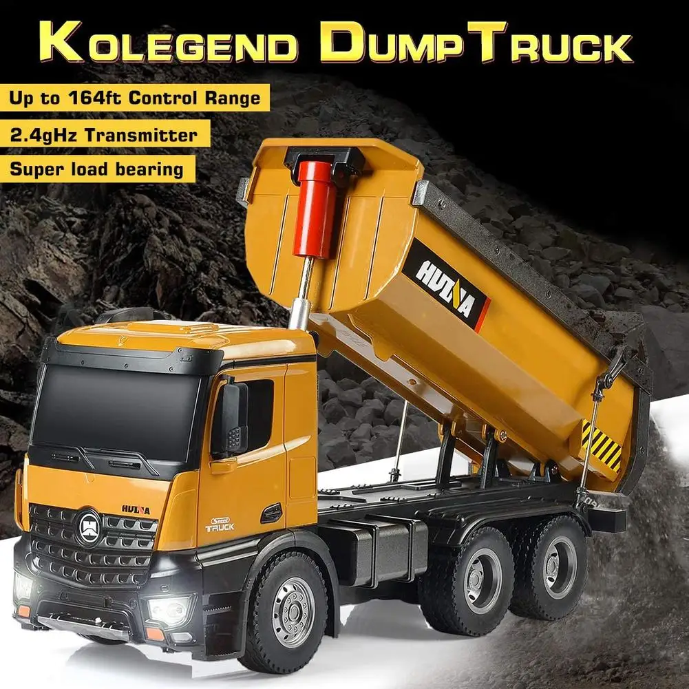 HUINA 1573 1/14 10CH RC Dumping Truck 2.4GHz Toys Remote Control Dump Self-Discharging Engineering Truck LED Light RC Truck Toy