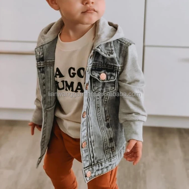Oem Custom Hood Jean Jacket For Children Toddler Unisex Baby Boys Blue