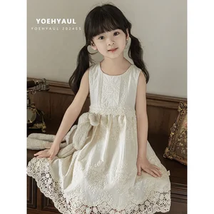 YOEHYAUL CX0014 Factory Summer Sleeveless Embroidery Kids Dress Wholesale Custom Toddler 1 Year Old Girls Cotton Summer Dress