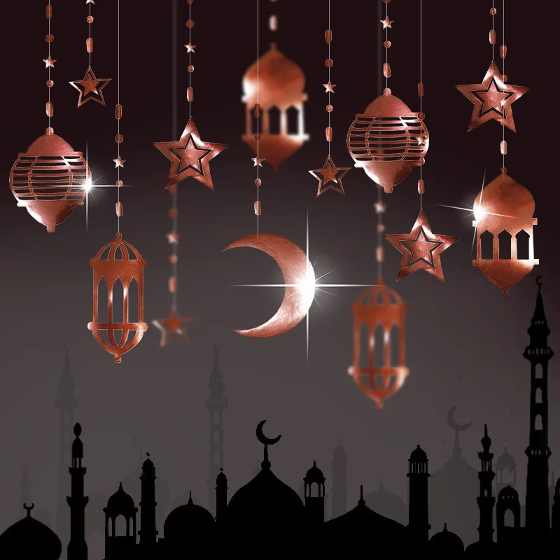 Iridescent Star Moon Lantern Garland Holographic EID Decoration Home ...