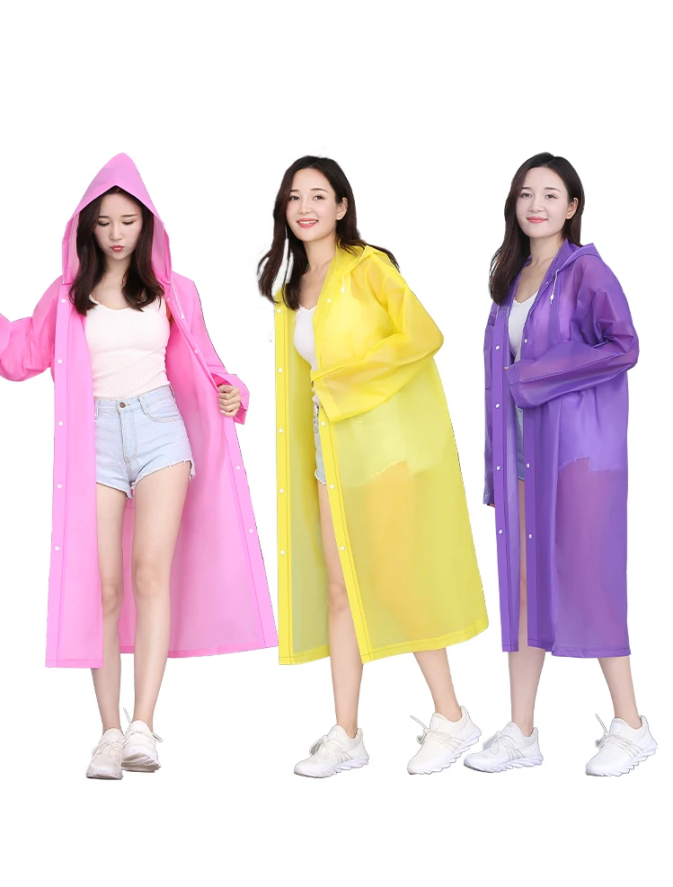 Portable EVA Plastic Raincoat for Adults Modern Disposable Outdoor All-Season rain coat Colorful for Boys Girls Camping details