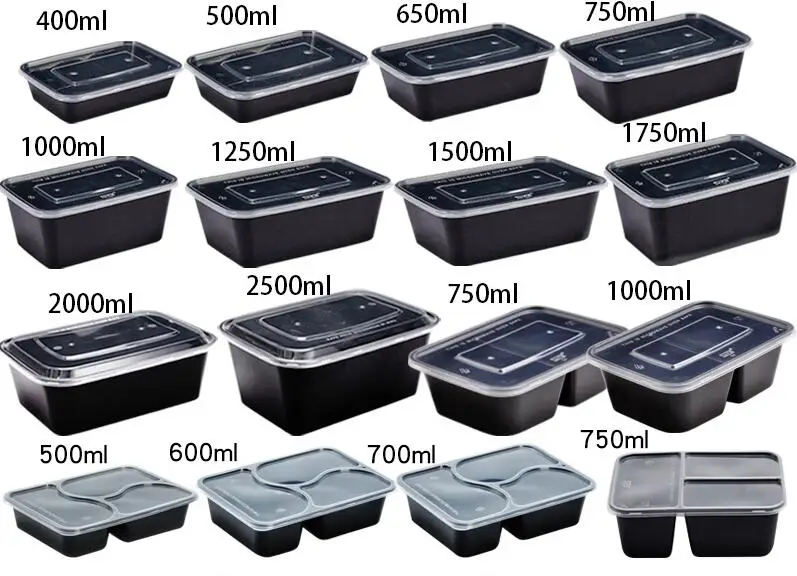 To Go 3 Compartment for Meal Prep Containers Plastic Disposable Takeaway Food Container Bento Lunch Box