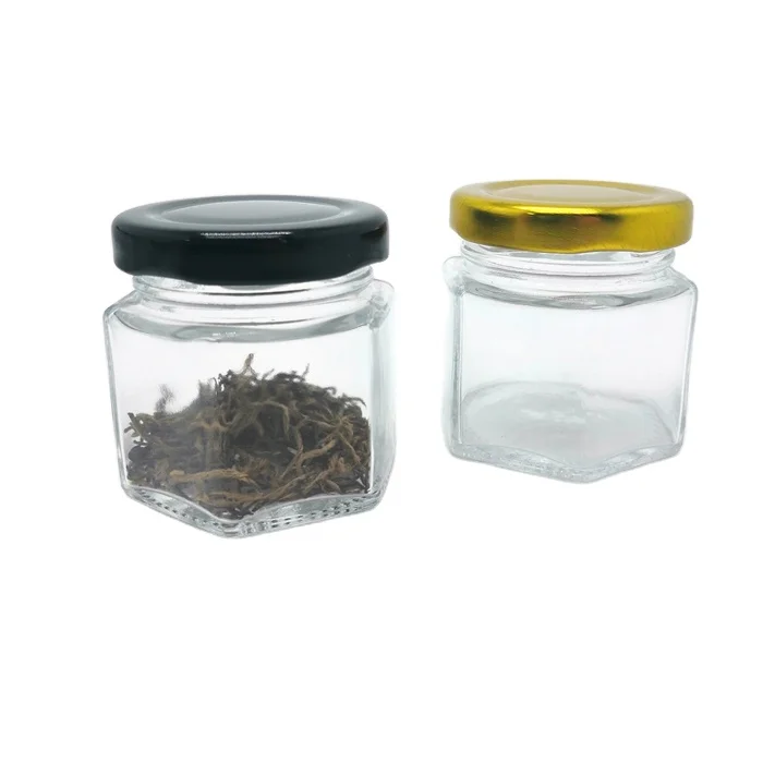 Barattoli in vetro da 280 ml con coperchio a quadretti rossi ed etichette, barattoli esagonali con chiusura ermetica, barattoli trasparenti per marmellate fatte in casa, sottaceti, chutney, miele