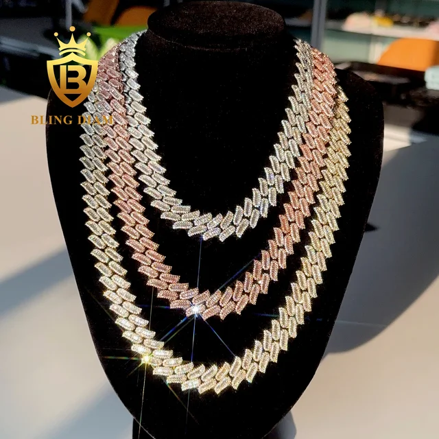 Trendy Hiphop Jewelry 10mm 12mm 18mm Brass CZ  Diamond Ice out Cuban link chain ice out AAAAA Zircon Cuban Necklace Chain