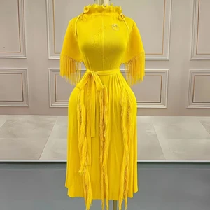 Casual Women's Dress with Drawstring Frills and Three-part Fashion Pleats Dress