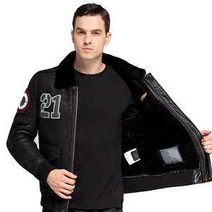 2023 Custom Embroidery Italian Latest Design Black Shearling Natural Leather Jacket Men