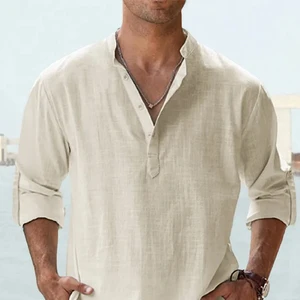 Spring Summer Fashion Formal Sports Stand Collar Loose Solid Color 100% Cotton Twill Anti-Wrinkle Long Sleeve Men's Shirt