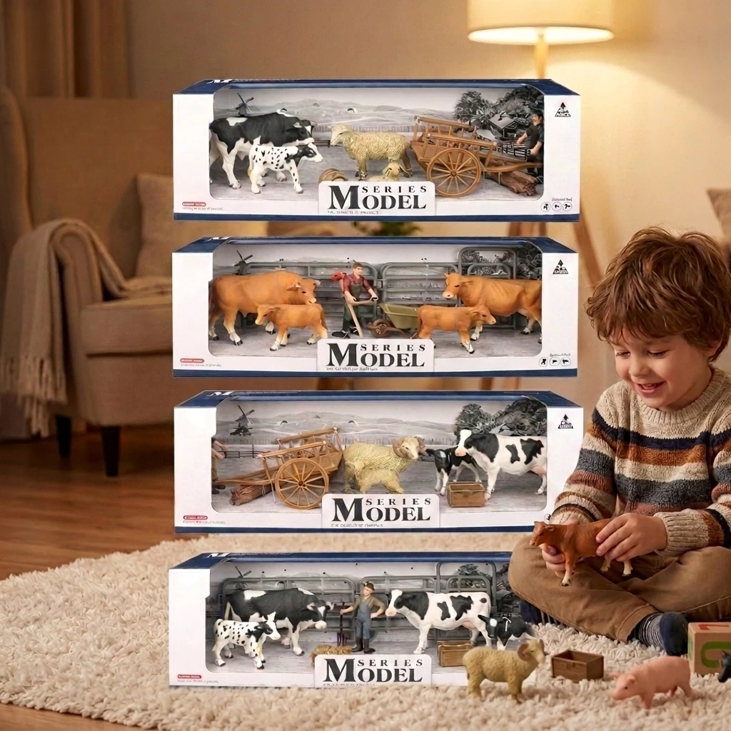 Home Decoration Farm Animal Set Toy Plastic Cow Figurines with Sheep