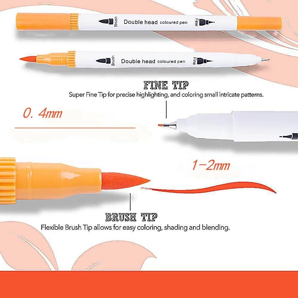 Dual Brush Marker Pens for Coloring Books, Tanmit Fine Tip Coloring Marker  & Bru