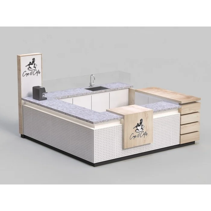 Fashion and Simple Style Coffee Kiosk Design 10 X 10 ft Cafe Food Booth Retail Display Counter Customize Mall Kiosk