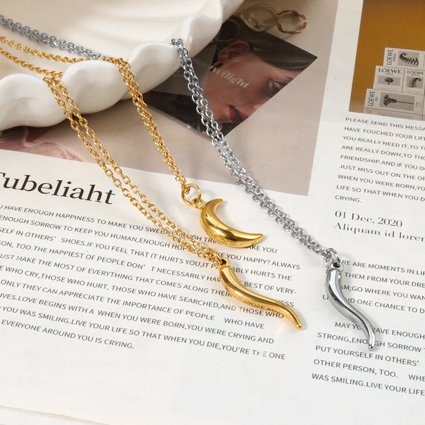Classic Italian Horn Necklace Chili Pepper Charm Necklace Cornetto Talisman Protection Jewelry Lucky Amulet Cornicello Necklace