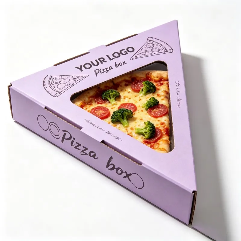 Großhandel – individuell bedruckte dreieckige Pizzascheiben-Kartons, Einweg-Papier-Lebensmittelverpackung mit durchsichtigem Fenster