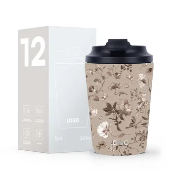 Custom 12oz Coffee Mug With Lid Classic Flower Painting Insulated Coffee Cups BPA Free Stainless Steel Water Bottle For Work