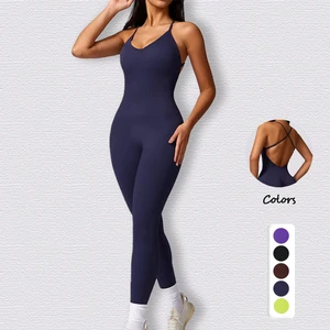 Hollow Back Sexy Breathable Seamless Gym Suit With Pads Tight Butt Lift Sports Fitness Yoga Jumpsuit One Piece