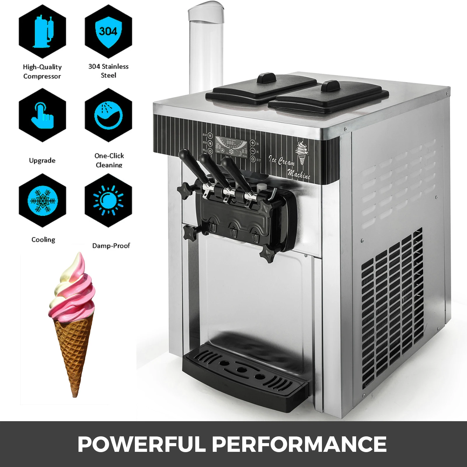  Máquina de helado suave comercial, máquina de helados con panel  LCD para hacer helados con 3 sabores, gran capacidad, 2 tolva de 3 L :  Hogar y Cocina