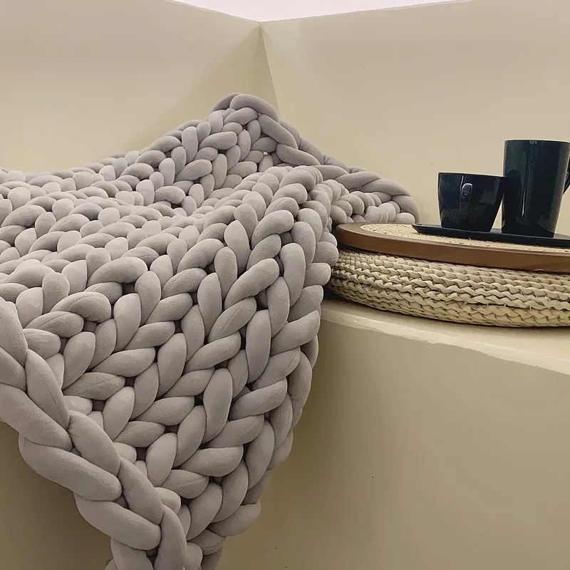 Velvet Tube Knitted Weighted Blanket Handmade Chunky Knit Weighted