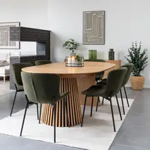 American Indoor Oval Wood Long Retractable Sliding Extensible Kitchen Round Extendable Wooden Dining Table for 4 6 8 People