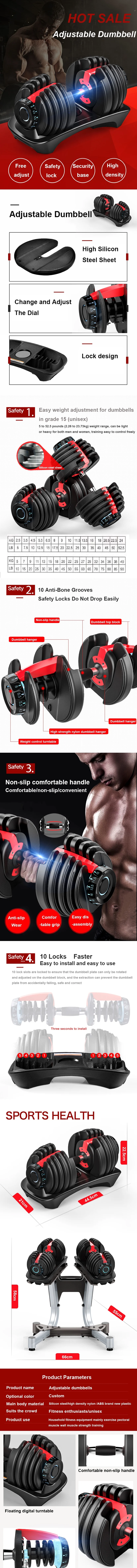 5 in 1 Free Weight Workout Dumbbell Set 2.5~24kg Iron & Steel Adjustable Multiweight Options for Gym & Home Training
