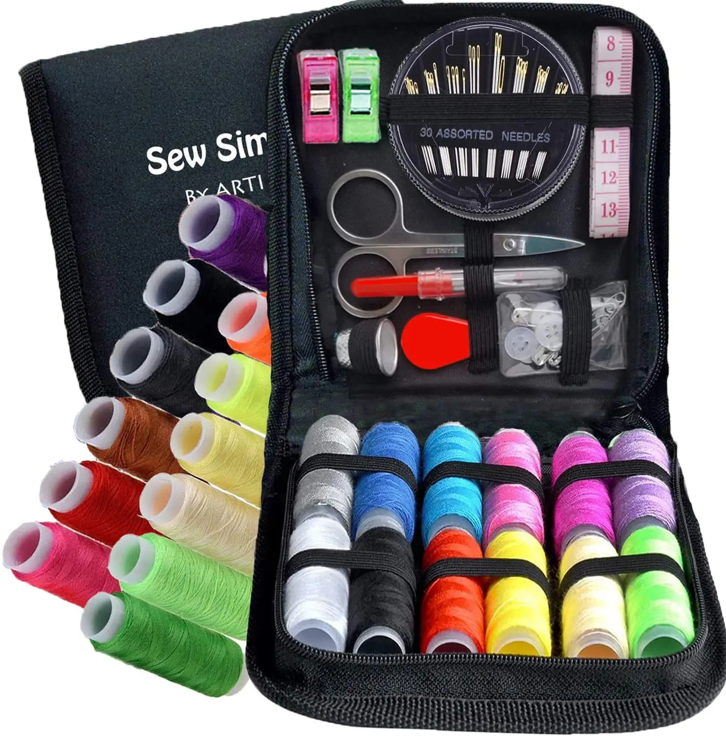 Notionsland Sk05 Sewing Kit for Adults with Needles, Thread, Scissors, Buttons, and More - Portable and Basic, Size: Complete Sewing Kit, Black
