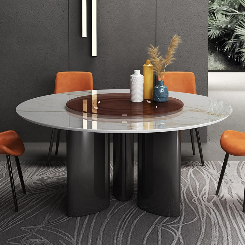 Great Foshan Factory Modern Rock Board Round Table Household 10 People 8 People Hotel Villa Rotating Large Round Dining Table