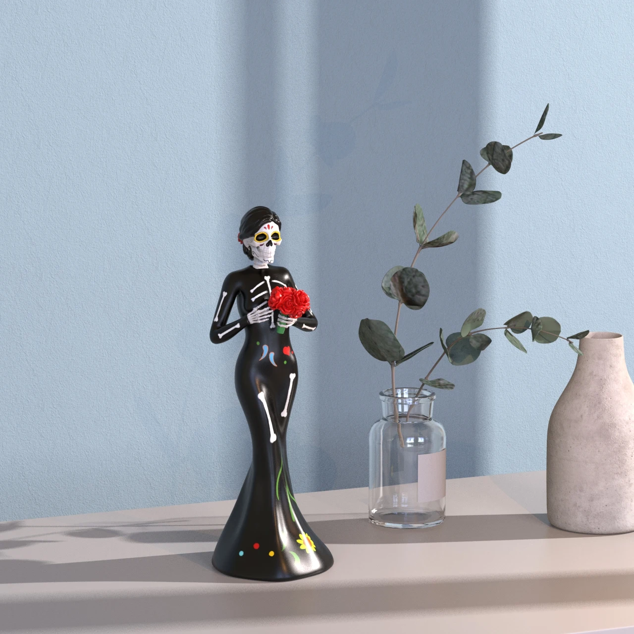 product hot sale romantic custom halloween skeleton wedding figurine day of the dead figurine skull woman sculpture home decoration-7