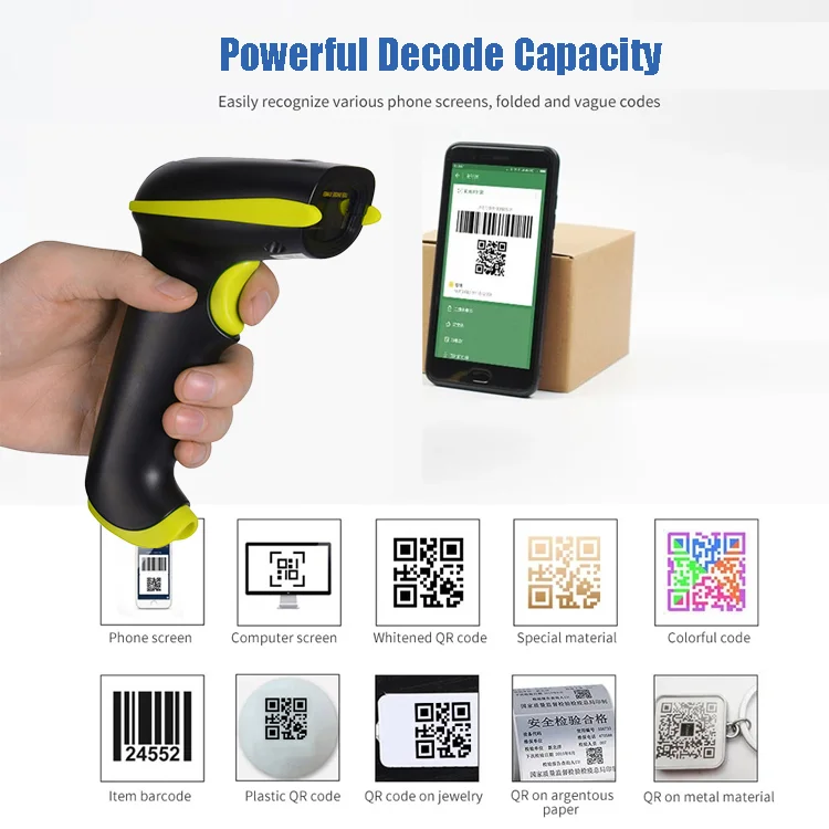 High Quality 2D Bar Qr Code Reader Handheld Barcode Scanner for Receipt ...