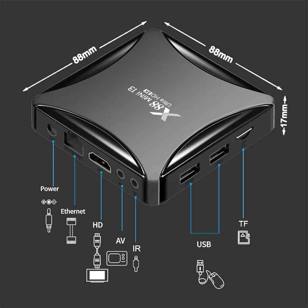 Custom Logo and Firmware New Smart TV Box RK3528 8K Decoder 4K Media Player Android 13 Box for IPTV Digital Signage