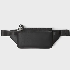 Custom Logo Vegan Leather Black Men's Flat Fanny Pack Fashion Bum Belt Waist Bag for Men