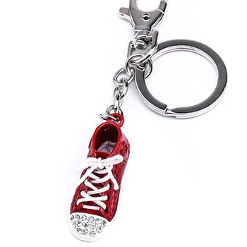 High quality custom tourist gift souvenir zinc alloy crystal rhinestone sneaker shoe keychain key chains key ring for 3d shoe