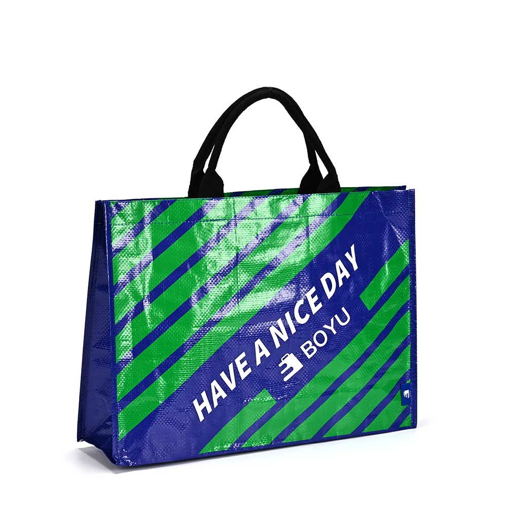 Promotional Grocery Coated Recycled Laminated PP Woven Bag Customized Printing PP Woven Tote Shopping Bag with Double Handle manufacture