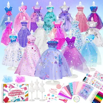 Fashion Design Girl Dress Clothes Sewing Kit 12 Pieces Fabric Set With ...