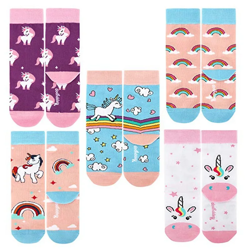 Красочные модные носки для девочек с единорогом, индивидуальные оптовые продажи, женские и женские милые носки с единорогом из мультфильма