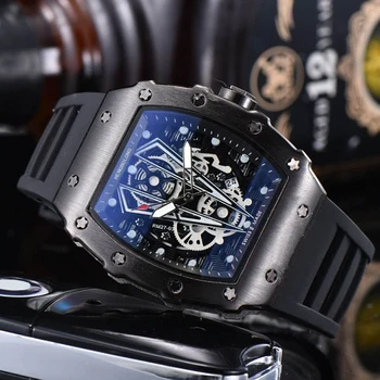 Barrel shaped fully automatic luminous hollowed out fashionable cowhorn steel black watch case quartz watch