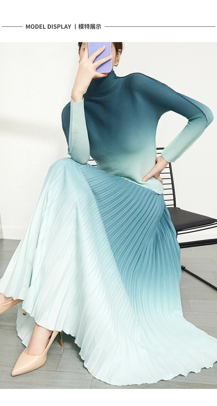 Fast Delivery Clothing 2022 Pleat Printed Gradient Color Women 2 Pieces