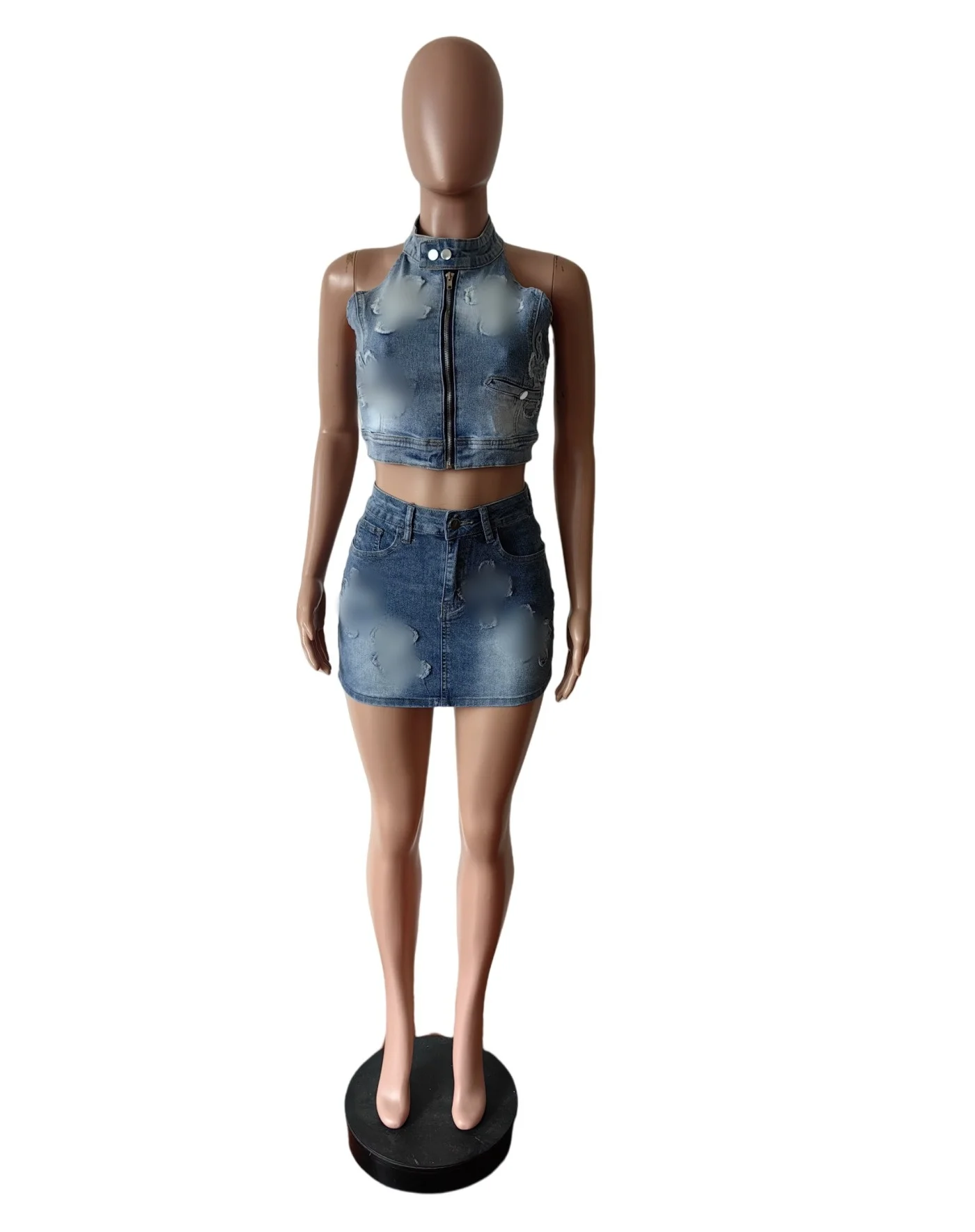 2024 Summer Sexy Denim Mini Skirt Tank Top Set Odm