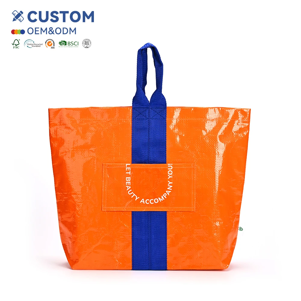 Custom Recycled PP Woven Shopping Tote Bag Eco-Friendly Reusable Grocery Bag with Logo Laminated Waterproof Water Resistant