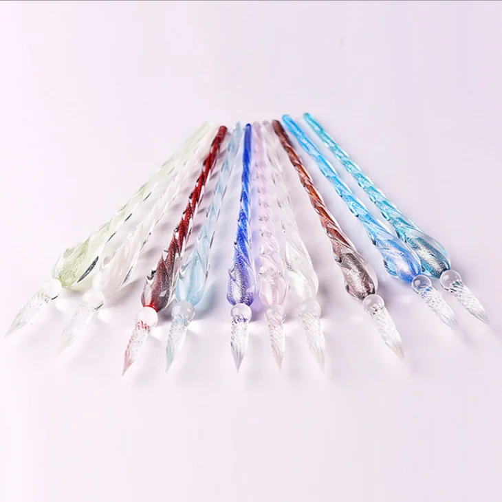Business Office Dip  Signature Pen Good Quality Bamboo Shape Design Dip Glass Pen Clearing Crystal Pen