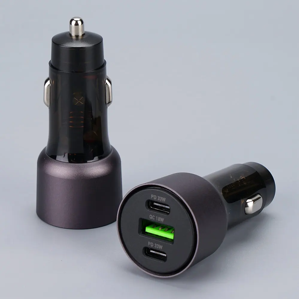  1 USB-A + 2 USB Type-C Purple transparent Car charger DC12V-24V 4083