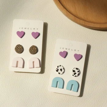 JUHU 2022 stylish daily geometric 3 earrings set female irregular earring acrylic cute all-match earrings jewelry wholesale