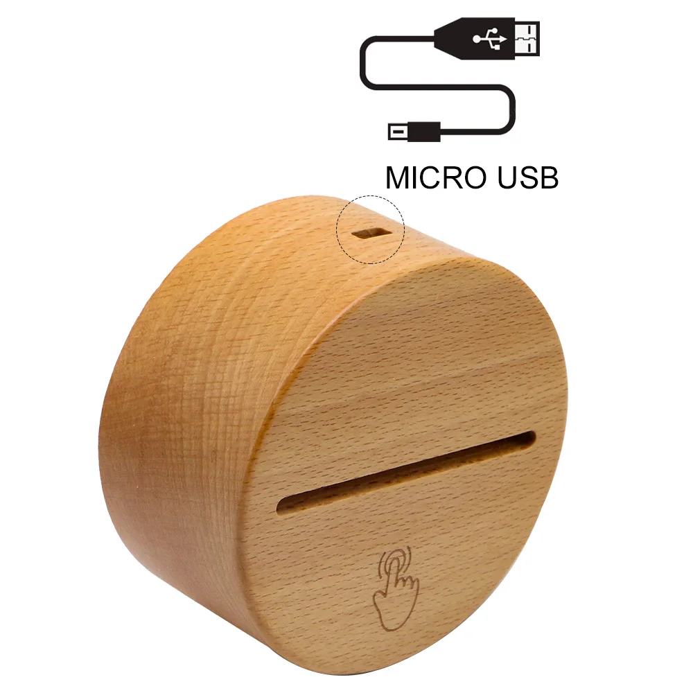 Abs Round Wooden 16 Colors 3d Led Night Light Lamp Led Wood Lighting