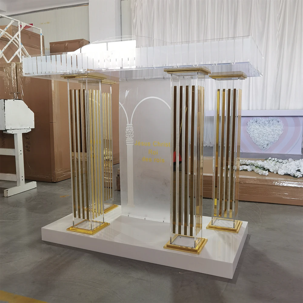 Free Custom Logo Morden Acrylic Lectern Concert Pulpits and Podiums for Church Wedding Party Props