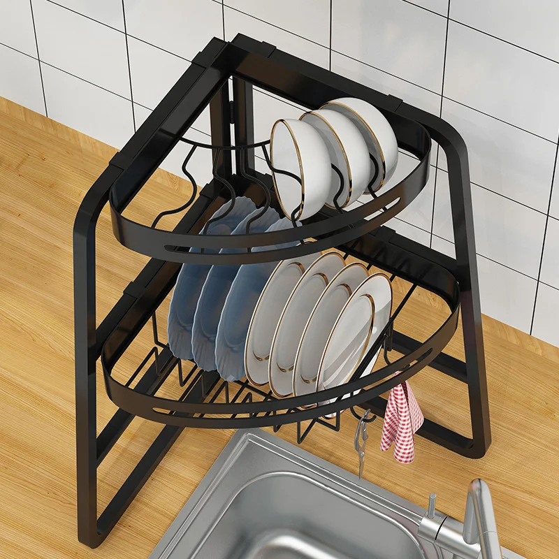 High Quality Metal Triangle Shape Tabletop Sink Shelf Double Tiers Kitchen  Items Dish Bowl Rack Kitchen Utensils Drying Rack - Buy Triangle Shape