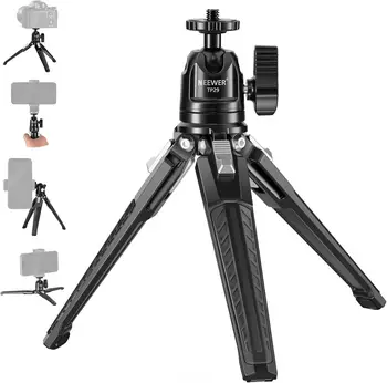 NEEWER Mini Metal Table Tripod with 360° Ball Head, Supports Vertical Recording and Handle, Portable Travel Tripod with 1/4