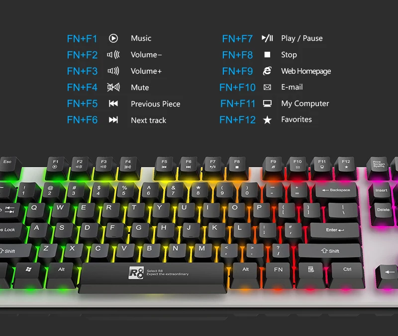 Cool Led Backlit Ergonomic USB Wired Illuminated Keyboard With Floating Keycaps