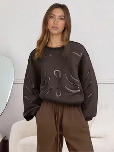 Heavy Industry Embroidered Stereo Striped Loose Casual Slim-Fit Long-Sleeve Sweatshirt  European American  LongSleeve Sweatshirt