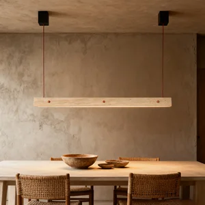 JACKSUN Japanese Wabi-Sabi Style Yellow Porous Stone Pendant Light with Bar Counter and Dining Area Combination Lighting