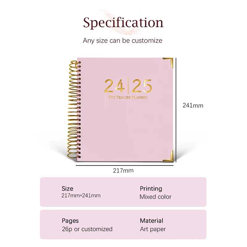 Custom Spiral Binding A4 A5 Gold logo Journal PlannerJ Daily Weekly Self Care Journal Fitness Planner Book manufacture