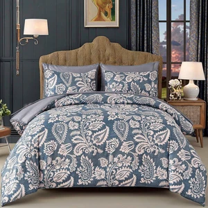Customized Luxury Microfiber European Vintage Bedroom Comforter Set Soft Twin Size Paisley Pattern Quilt 3Pcs Home Bedding