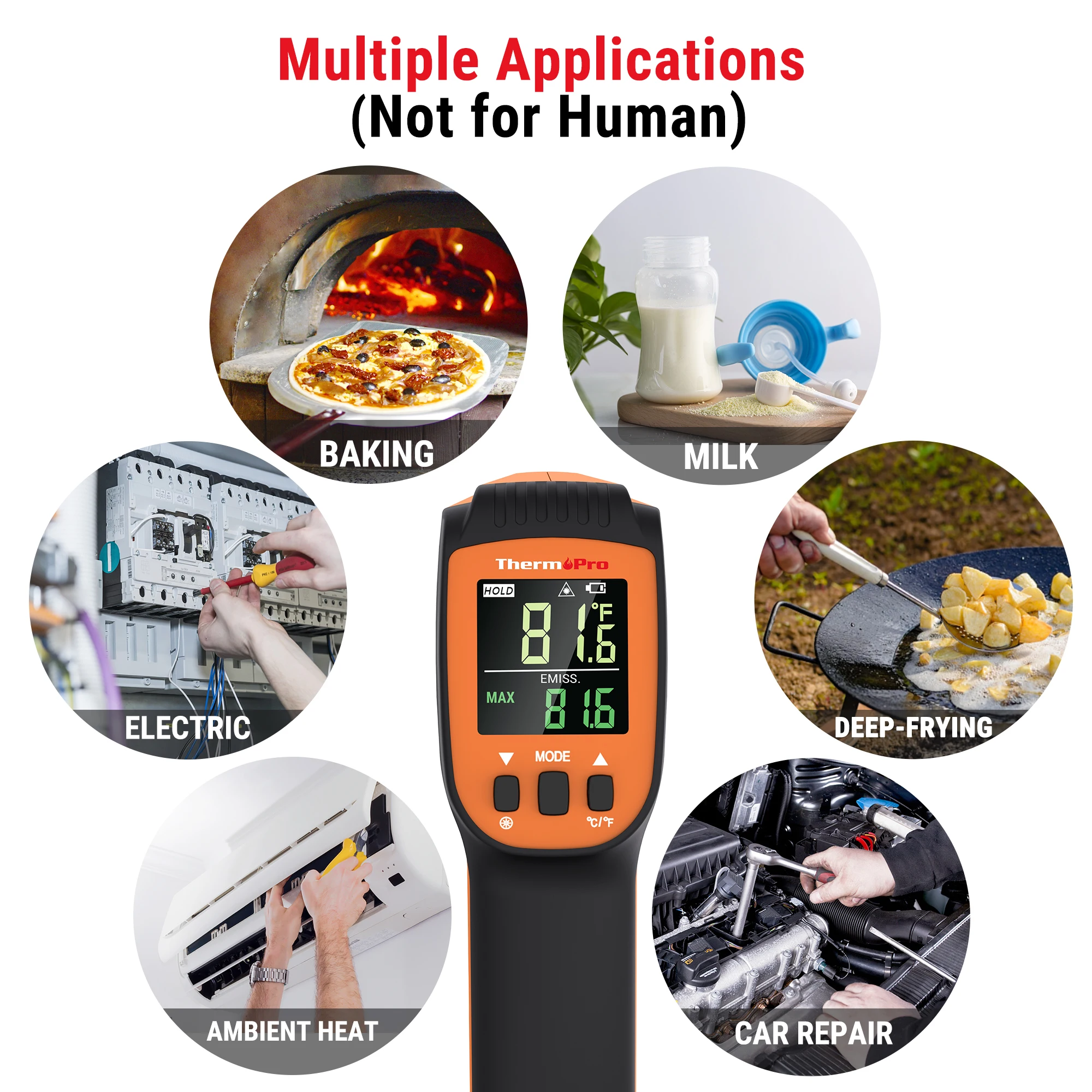 ThermoPro TP450W Dual Laser Temperature Gun for Cooking, Digital Infrared Thermometer for Pizza Oven Grill, Laser Thermometer Gun